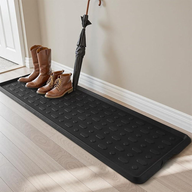 tchdio Durable Rubber Boot Tray and Shoe Mat for Entryway - Heavy Duty Waterproof Shoe Tray Organizer, Non Slip Boot Trays for Front Door, Entryway Muddy Shoes Storage, 16x48 Inches