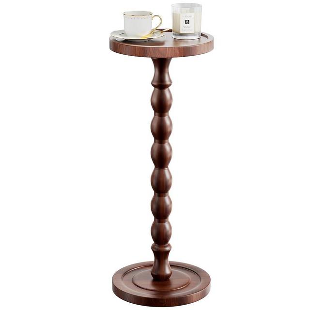 iFaveorr Solid Wood Drink Table, Rubber Wood‌ Small Round Side Table for Small Spaces, Martini Tables, Pedestal End Tables for Living Room, Bedroom, Corners, and Office (Dark Walnut, 9.4 inch)
