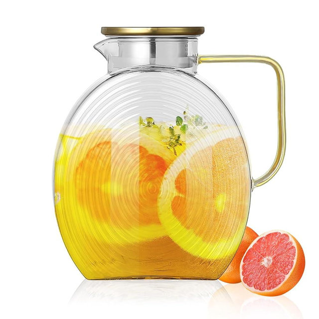 Glass Pitcher with Lids for Fridge Door, 2.5l/84oz Large Iced Tea Pitcher with Handle, Borosilicate Water Jug (Clear)