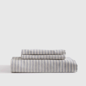 European Linen Stripe Fitted Sheet Set (no flat sheet) - Mist/White Stripe, King