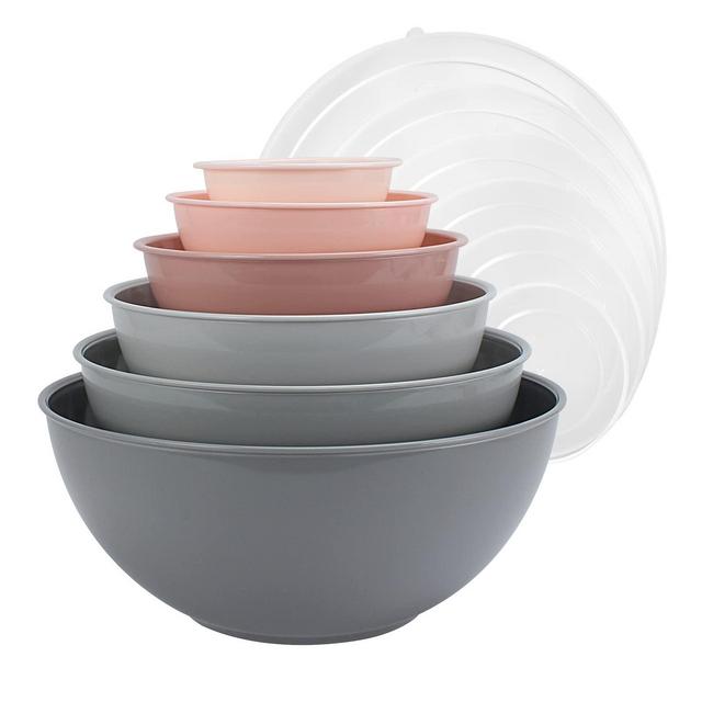COOK WITH COLOR Mixing Bowls with Lids - 12 Piece Plastic Nesting Bowls Set includes 6 Prep Bowls and 6 Lids, Microwave Safe Mixing Bowl Set (Pink Ombre)