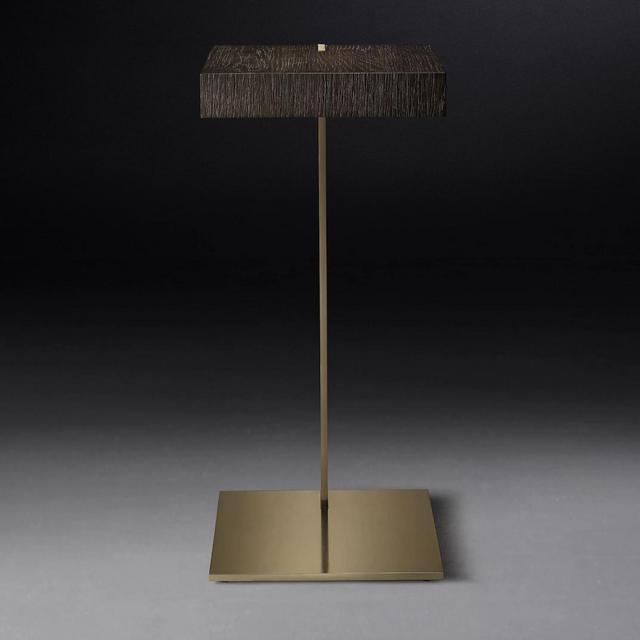 RH VERRAZANO RECTANGULAR COCKTAIL SIDE TABLE BROWN OAK/BURNISHED BRASS