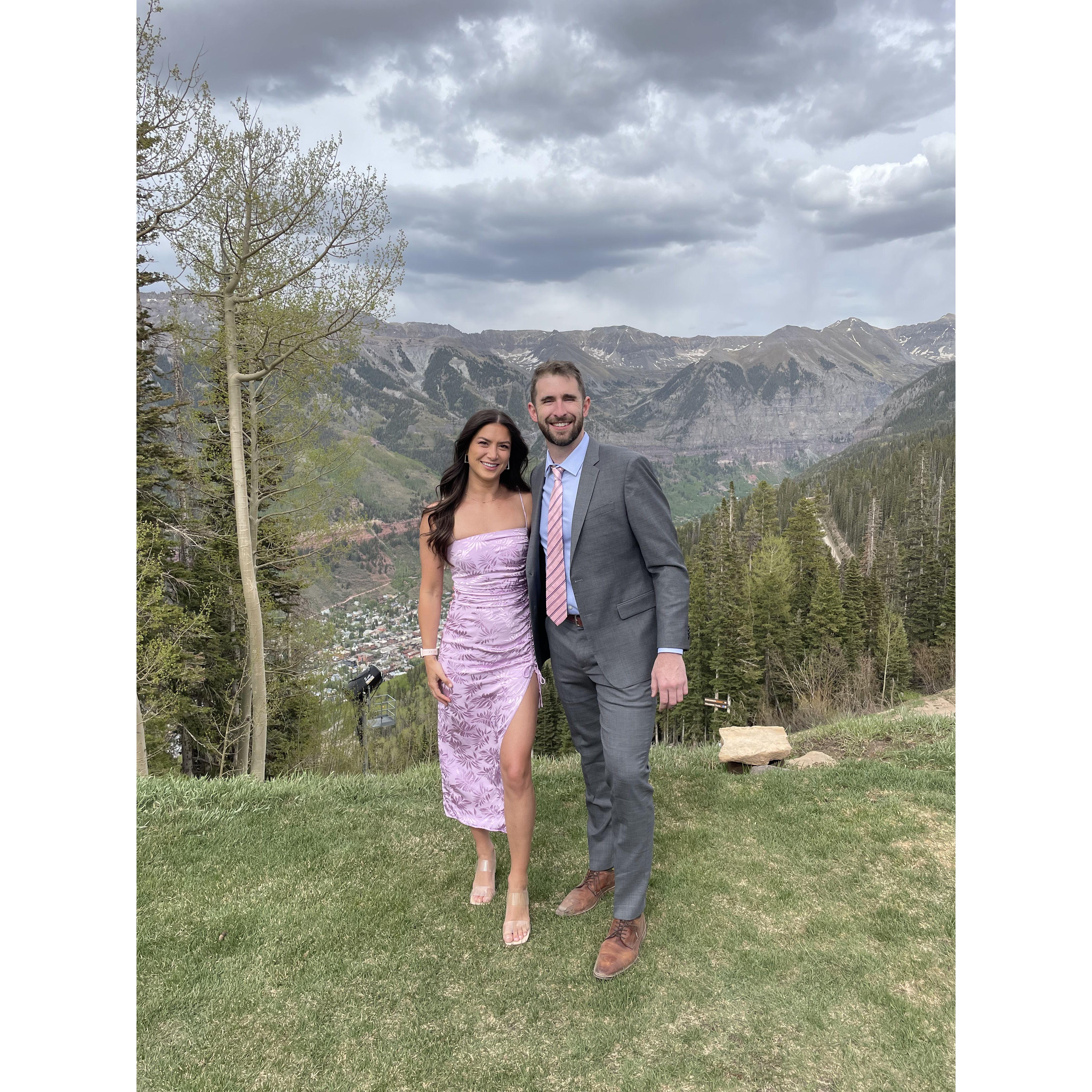 June 2022: Bri & Jake's wedding in Telluride, Co (yes, that's real behind us)