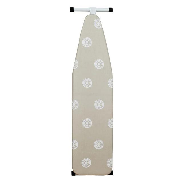 T-Leg Ironing Board with Cotton Cover, Beige, Steel Frame, 53x14x35 Inch, Height Adjustable, Perforated Top, Foldable
