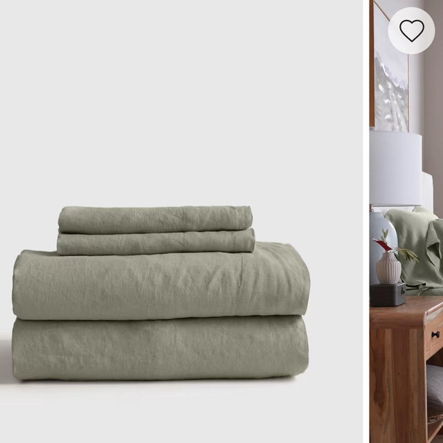 European Linen Sheet Set - Queen- color: willowleaf- with flat sheet