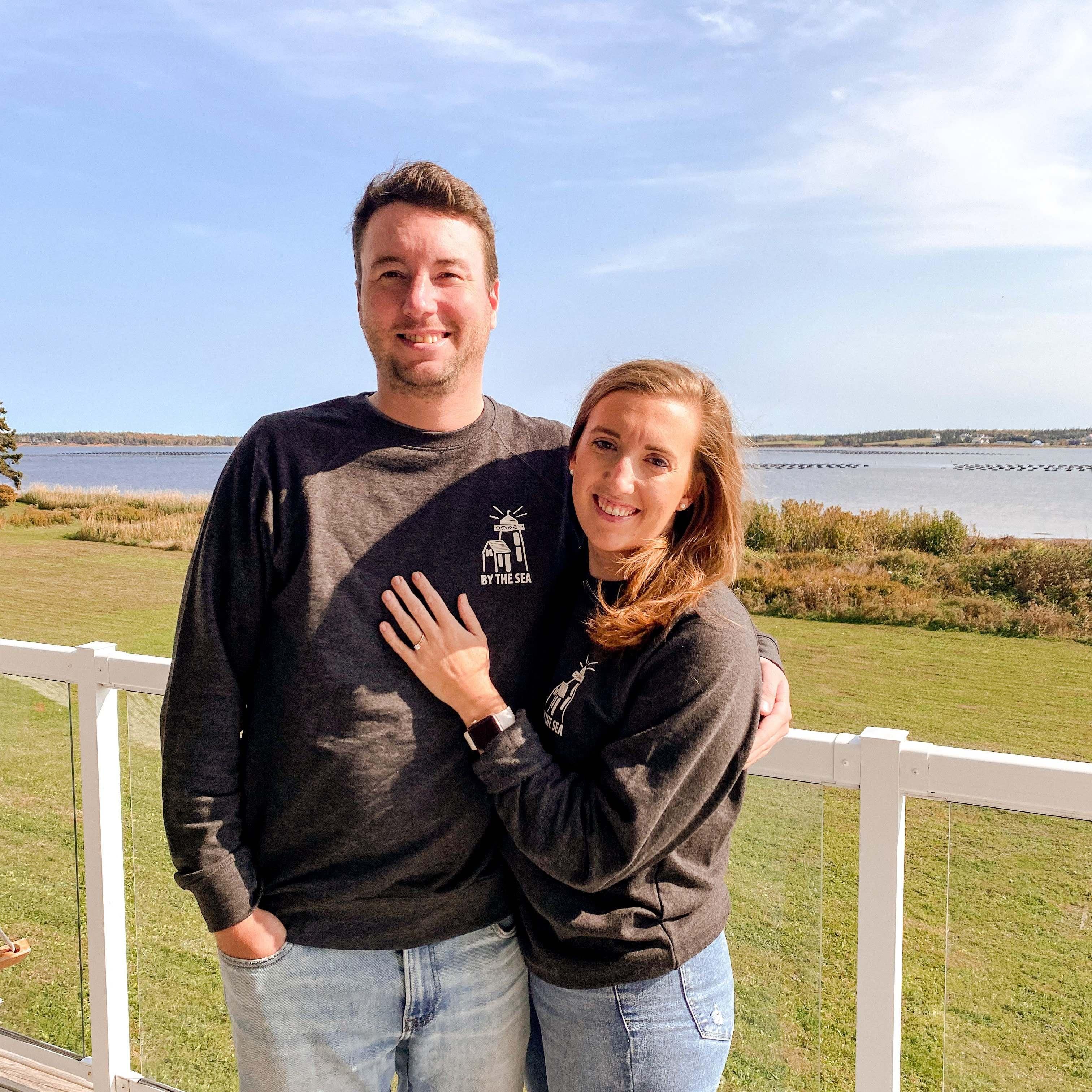Impromptu photo session post engagement. Our sweaters are from Oh Hey PEI.