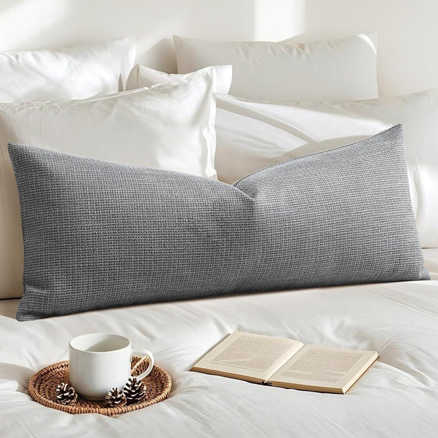 OTOSTAR Linen Throw Pillow Cover Set of 1 Decorative Long Lumbar Pillowcase Rectangle Cushion Cover 14x36 Inch for Home Decor Sofa Bedroom Car 35 x 90CM Dark Grey