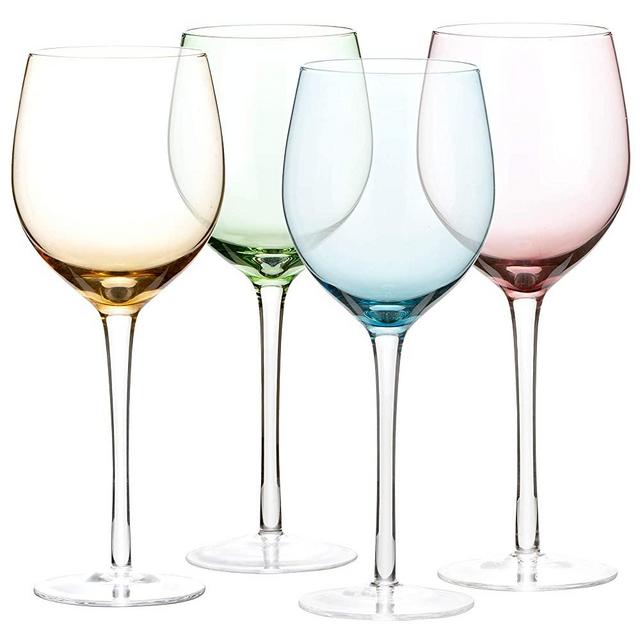 DIKO Colored Red Wine Glasses (Set of 4) - 15.7oz, Hand Blown Stemmed Glass for Red / White Wine