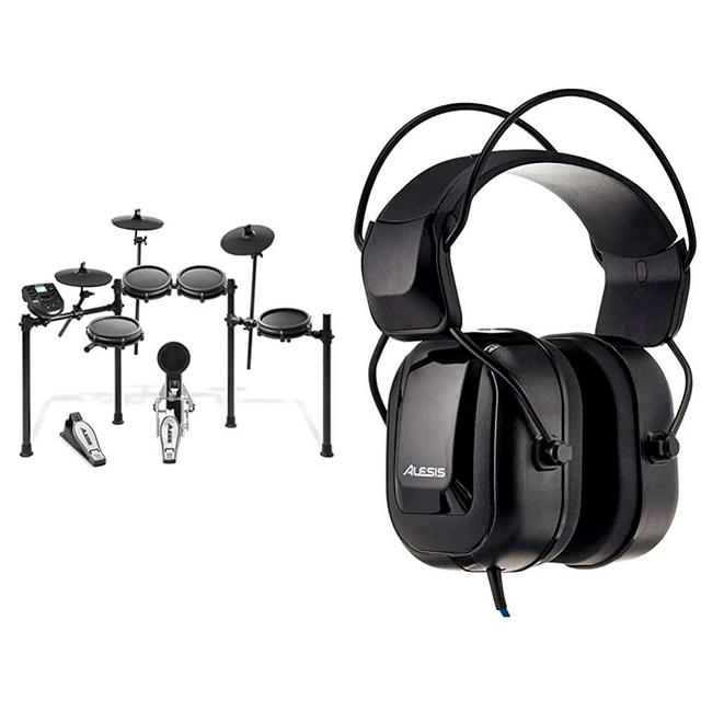 Alesis Nitro Mesh Kit – Eight Piece Mesh Electronic Drum Set With 385 Sounds + DRP100 – Extreme Audio-Isolation Electronic Drum Reference-Headphones