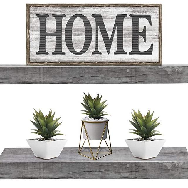 Sorbus Floating Shelf Set — Rustic Wood Hanging Rectangle Wall Shelves — Perfect for Home Décor, Trophy Display, Photo Frames, and More (2-Pack, Grey)