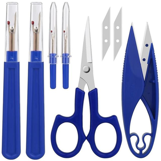 CampTek Seam Ripper & Thread Remover Kit - Professional Ergonomic Stitch Cutter Tools for Quilting, Leather, Denim, Cross Stitch | Sewing Supplies with Patch Remover, Durable Sewing Kit Tools (Blue)