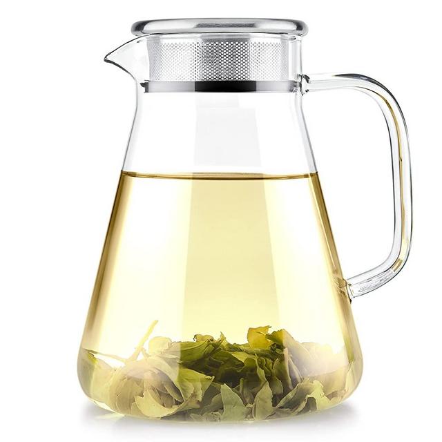 Teabloom One-Touch Tea Maker, 2-in-1 Kettle and Tea Steeper with Stainless Steel Filter Lid for Loose Tea – Heatproof Glass Teapot
