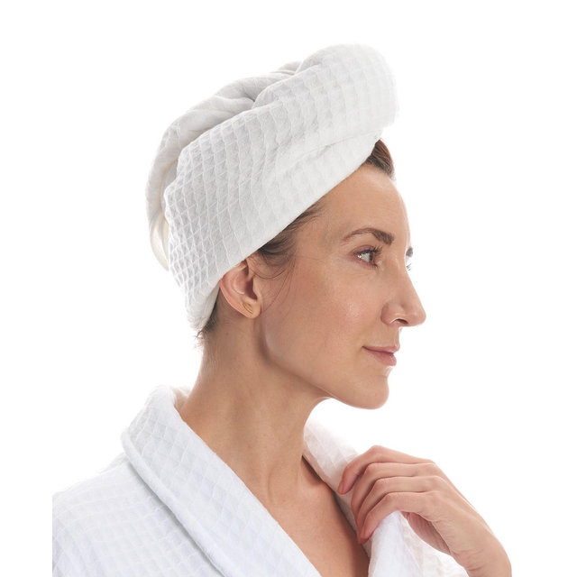 Uchino Waffle Twist Cotton Hair Towel, 10" x 26"