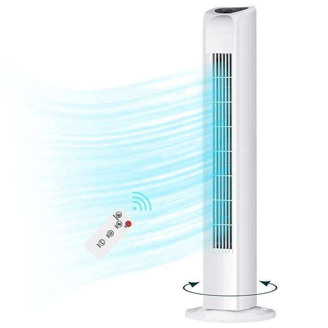 Uthfy Oscillating Tower Fan with Remote, Quiet Cooling Portable Bladeless Tower Fans,Electric Standing Floor Fan with 3 Wind Speeds 3 Modes for Bedroom,Indoor,Office and Home Use,30" White Tower Fan