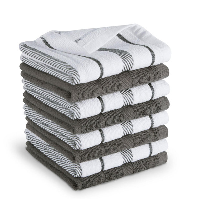 KITCHENAID Albany Dishcloth 8 Pack Set, Charcoal Grey/White, 12"x12"