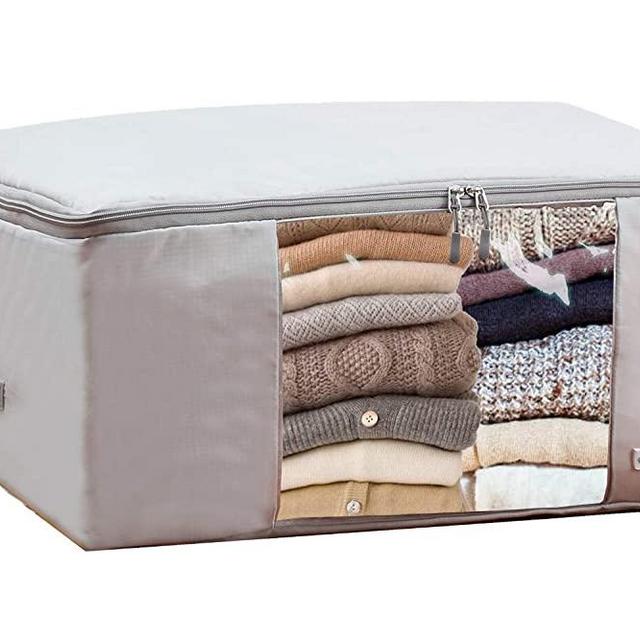Clothes Storage Bags – Clothing Organizer folding fabric bags for sweaters, clothing, garment, bedding, quilt, linens, large folding organizers with zip & window, mothproof underbed space saver bins