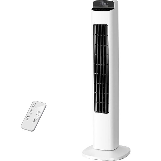 Antarctic Star Bladeless Standing Tower Fan, Portable 80° Oscillation, with Remote Control, 5 Speeds and 3 Modes, Quiet Cooling for Bedroom and Living Room, White