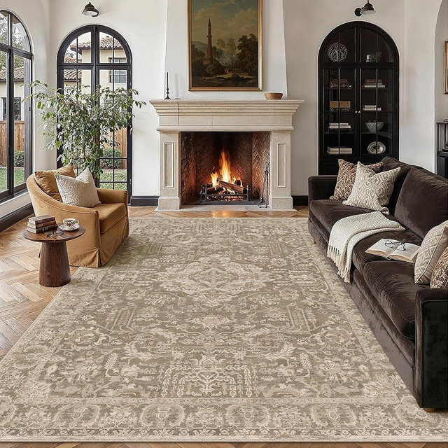 HUGEAR 8x10 Area Rug Taupe Machine Washable Rug Room Decor Distressed Vintage Living Room Rugs Low Pile Non Slip Soft Carpet for Bedroom Dining Room Office Soft Lightweight
