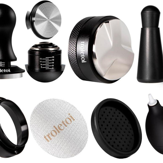 troletoi 7 PCS Espresso Accessories Kit: 53.3mm Espresso Tamper, Coffee Distributor, Puck Screen, Dosing Funnel and WDT Tool Espresso Machine Accessories, Barista Tools for 54mm Portafilters
