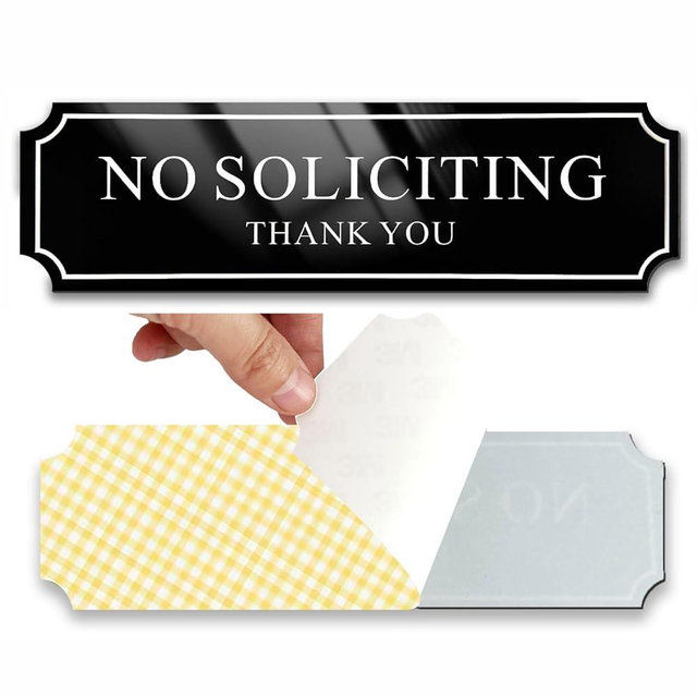 Premium No Soliciting Sign for House, Home, and Office - 8.2" x 2.5", Strong Self-Adhesive, UV & Weather Resistant (white)