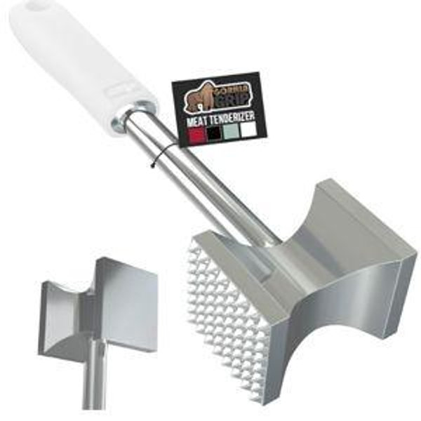 GORILLA GRIP BPA-Free Patented Dual-Sided Meat Tenderizer Tool, Soft Comfortable Handle, Heavy Duty Kitchen Mallet for Steak, Beef, Cutlets, Commercial Grade Chicken Pounder, Dishwasher Safe, White