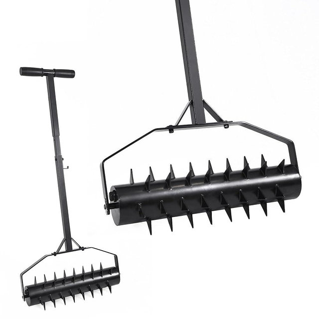 FULUPET 23 Inch Rolling Lawn Aerator - Upgraded Heavy Duty Lawn Aerator Tool with Adjustable Handle Heights, Manual Soil Spike Aerator for Yard and Garden, Water or Sand Fillable for Soil Penetration