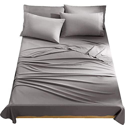SAKIAO -6PC King Size Bed Sheets Set - Super Soft and Comforterble Brushed Microfiber 1800 Thread Count Percale - 16" Deep Pocket Wrinkle Free & Fade Resistant and Hypoallergenic(King,Grey)