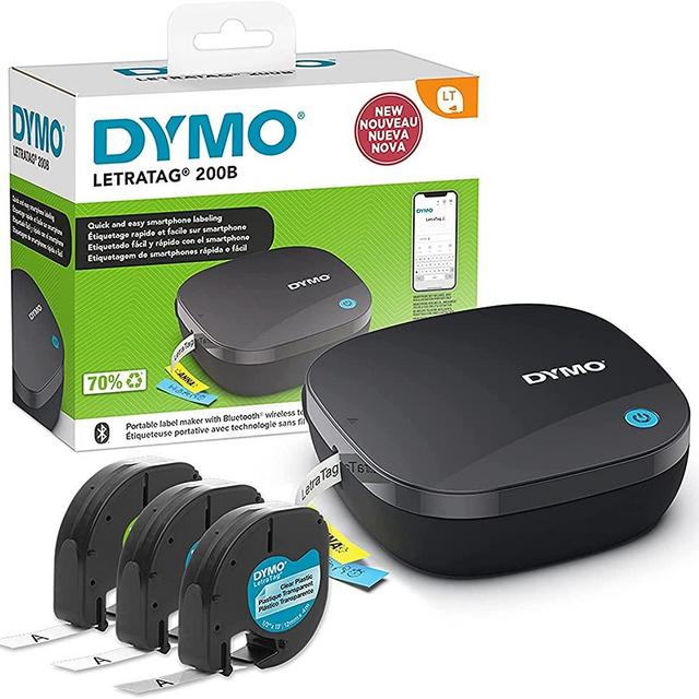 DYMO LetraTag 200B Bluetooth Label Maker, Compact Label Printer, Connects Through Bluetooth Wireless Technology to iOS and Android, Includes 3 Assorted Label Tapes