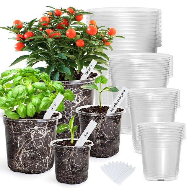 Bonviee 36 Packs 6.7/5/4/3.5 Inch Clear Nursery Pots for Plants, Reinforced Clear Nursery Pots with Drainage Hole,Transparent Plastic Plant Pot Seedling Planter Seed Starter Flower