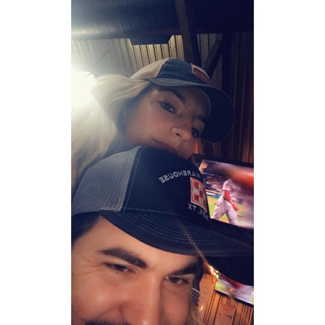 Our first photo together watching the Astros playoffs!