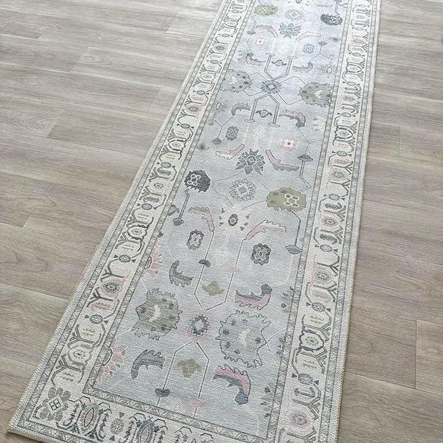 Fame Living Cream Blue Oushak Runner Rug, Modern Runners, Vintage, Turkish, Eclectic, Floral, Pastel, Washable, Runner for Hallway, Kitchen, Bedroom, Bathroom, 2'5"x9'8"