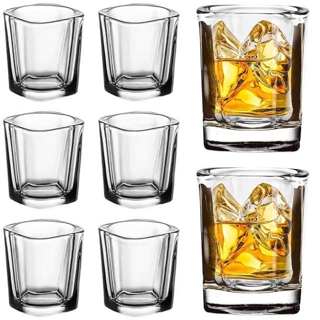 Hlukana 6 Pack Heavy Base Shot Glasses Set, 2.2 oz Clear Shot Glasses Bulk, Tequila Shot Glass, Square Shot Glass, Espresso Shot Glass for Vodka, Whiskey, Tequila, Espressos, Spirits & Liquors