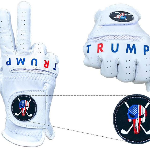 Trump USA Skull Golf Glove - Cabretta Leather Golf Glove with Trump and Skull, Shocker Golf Glove Golf Attire and Essentials for Men, Fun Golfer Gag Gift, Right or Left Hand, SM to XXL