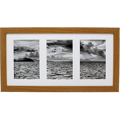8x16 Collage Natural Picture Frame with Three 4x6 Inch Openings - Wide Molding - Includes Both Attached Hanging Hardware and Desktop Easel - Display Three 4 x 6 Photos Horizontal or Vertical