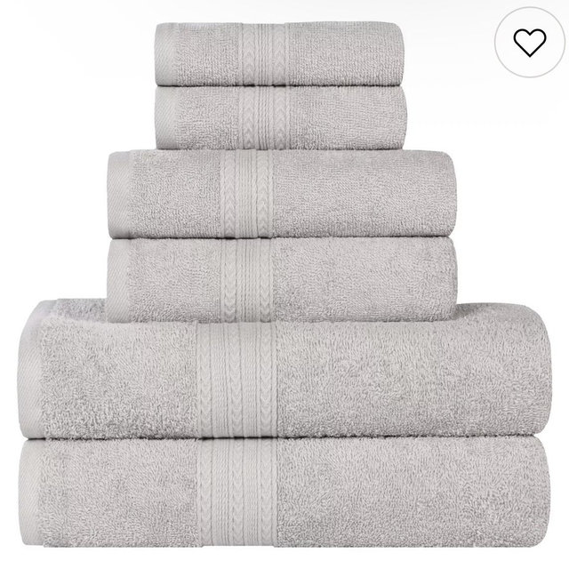 SUPERIOR Cotton 6-Piece Absorbent Solid Towel Set - Silver