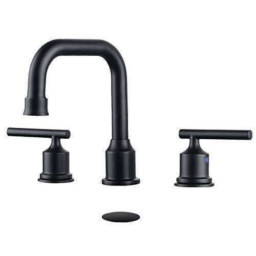 WOWOW Two Handles Widespread 8 inch Bathroom Faucet Black 3 Pieces Basin Faucets 360 Degree Swivel Spout Lavatory Sink Faucet