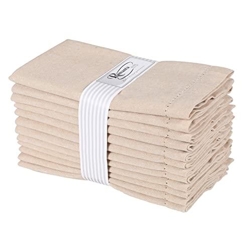 Ramanta Home 12-Pack 100% Hemstitched Cotton Dinner Napkin Oversized 20x20 - Chambray Cloth Napkin Soft Absorbent Comfortable for Events and Daily Use - Linen