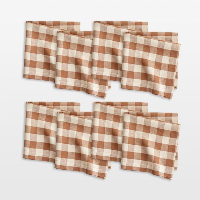 Marin Walnut Brown EUROPEAN FLAX ™-Certified Linen Buffalo Check Napkins, Set of 8