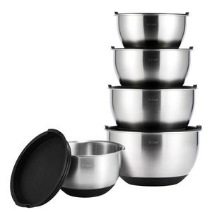 X-Chef Stainless Steel Mixing Bowls Set With 5 Lids and Anti-Slip Bottom, Measurement Marks, Non-Slip, Durable(Set of 5)
