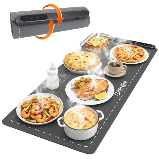 Garnen 6-Temp Electric Food Warming Mat for Food, 36"x16" Silicone Food Warmer, 6 Timer Roll Up Graphene Heating Mat for Food Countertop Warming Mat