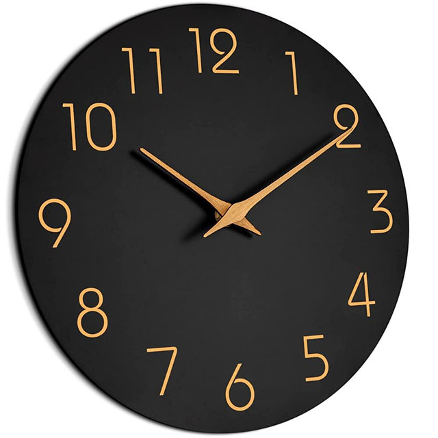 12 Inch Black Wall Clock - Mosewa Wall Clocks Battery Operated Silent Non-Ticking - Modern Simple Minimalist Clock Decorative for Kitchen,Bedroom,Home Office,Bathroom,Living Room