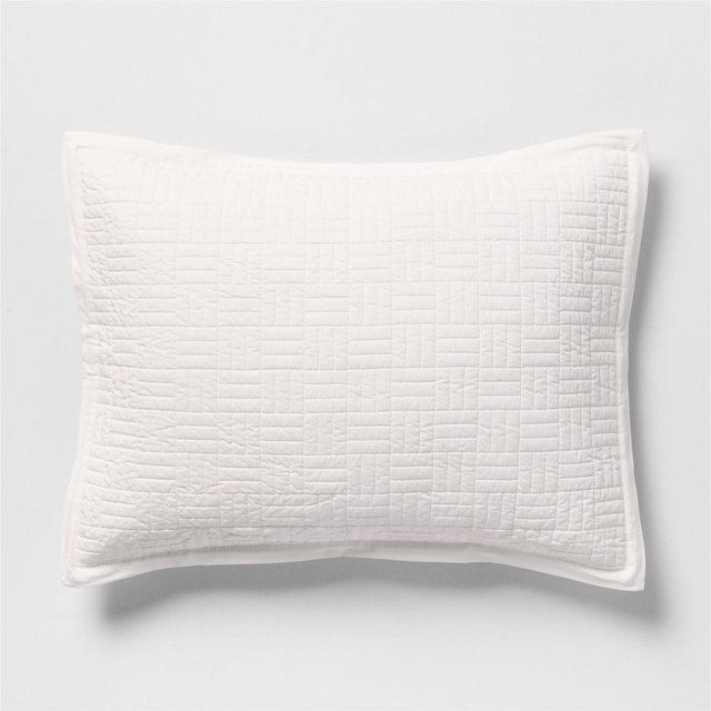 Serene Washed Organic Cotton Sateen Classic Stitch White Standard Bed Pillow Sham
