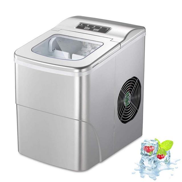 AGLUCKY Counter top Ice Maker Machine,Compact Automatic Ice Maker,9 Cubes Ready in 6-8 Minutes,Portable Ice Cube Maker with Scoop and Basket,Perfect For Home/Kitchen/Office/Bar (Silver)