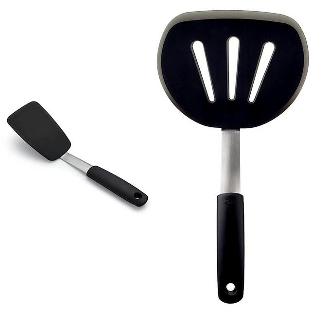 OXO Good Grips Silicone Flexible Pancake Turner & Good Grips Small Silicone Flexible Turner Black