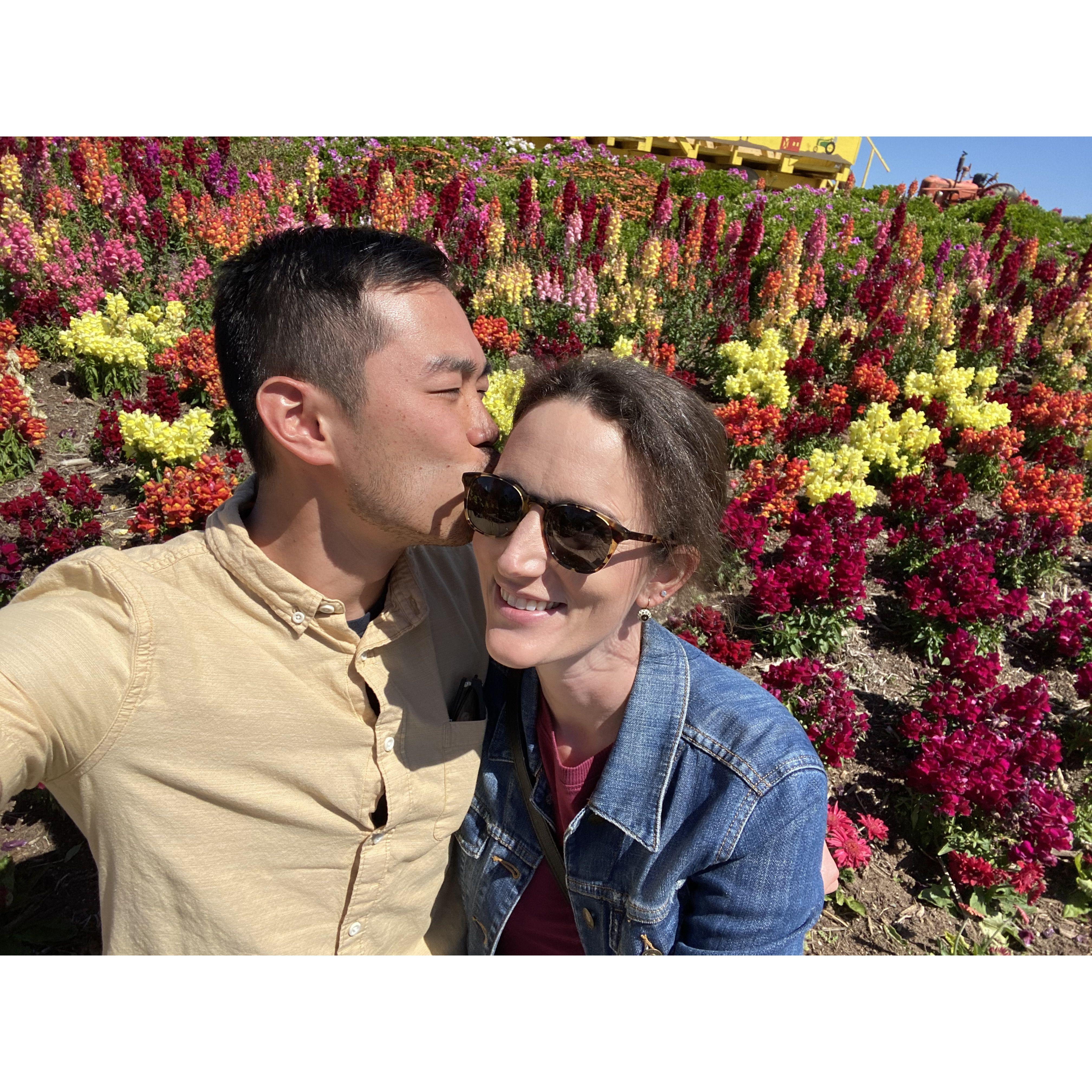 Friday Fundays got us both through school, here we are at the Carlsbad flower fields