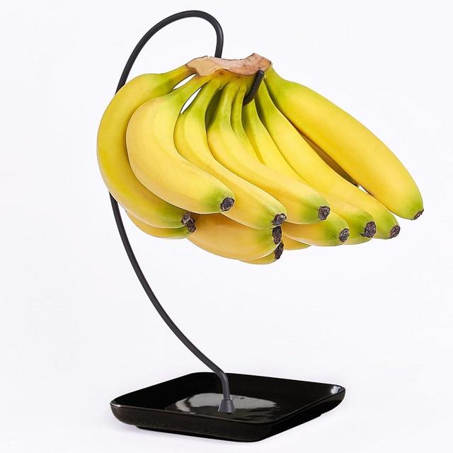 VROOMIUM Banana Holder Stand with Ceramic Bowl - Holds Up to 5 Pounds Bananas, Hassle-free Cleaning, Stylish and Chic Design Banana Rack, Black