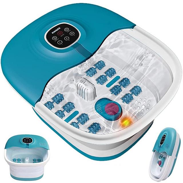 Foot Bath Spa with Heat and Massage and Jets, 16 Massage Rollers & Bubble, Electric Foot Bath Massager with Pumice Stone, Collapsible Pedicure Foot Soaker Tub Home Basin for Tired Feet, Remote Control