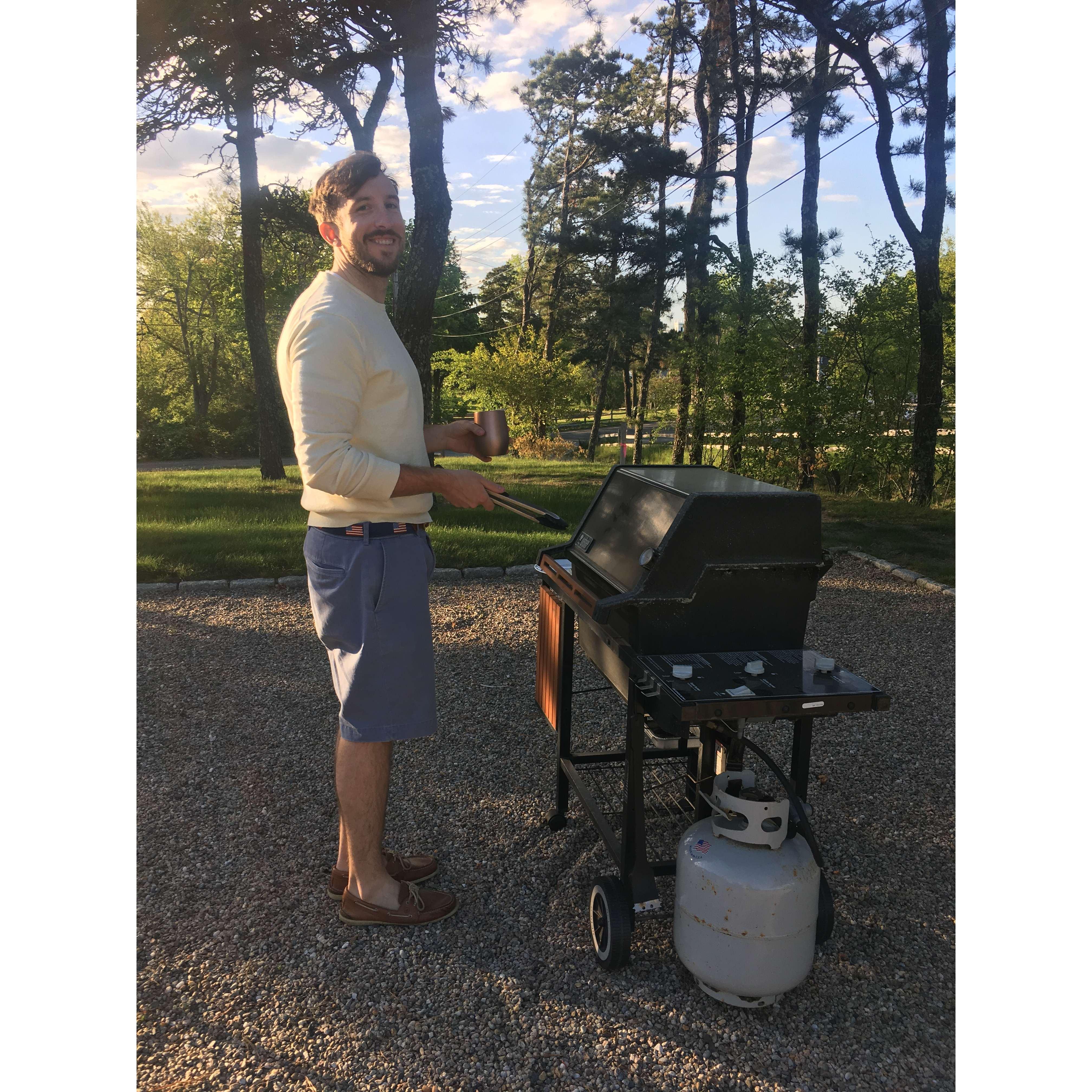 After 5 years stuck in Somerville without a grill, Matt was thrilled to be back in his element... We both love cooking together!