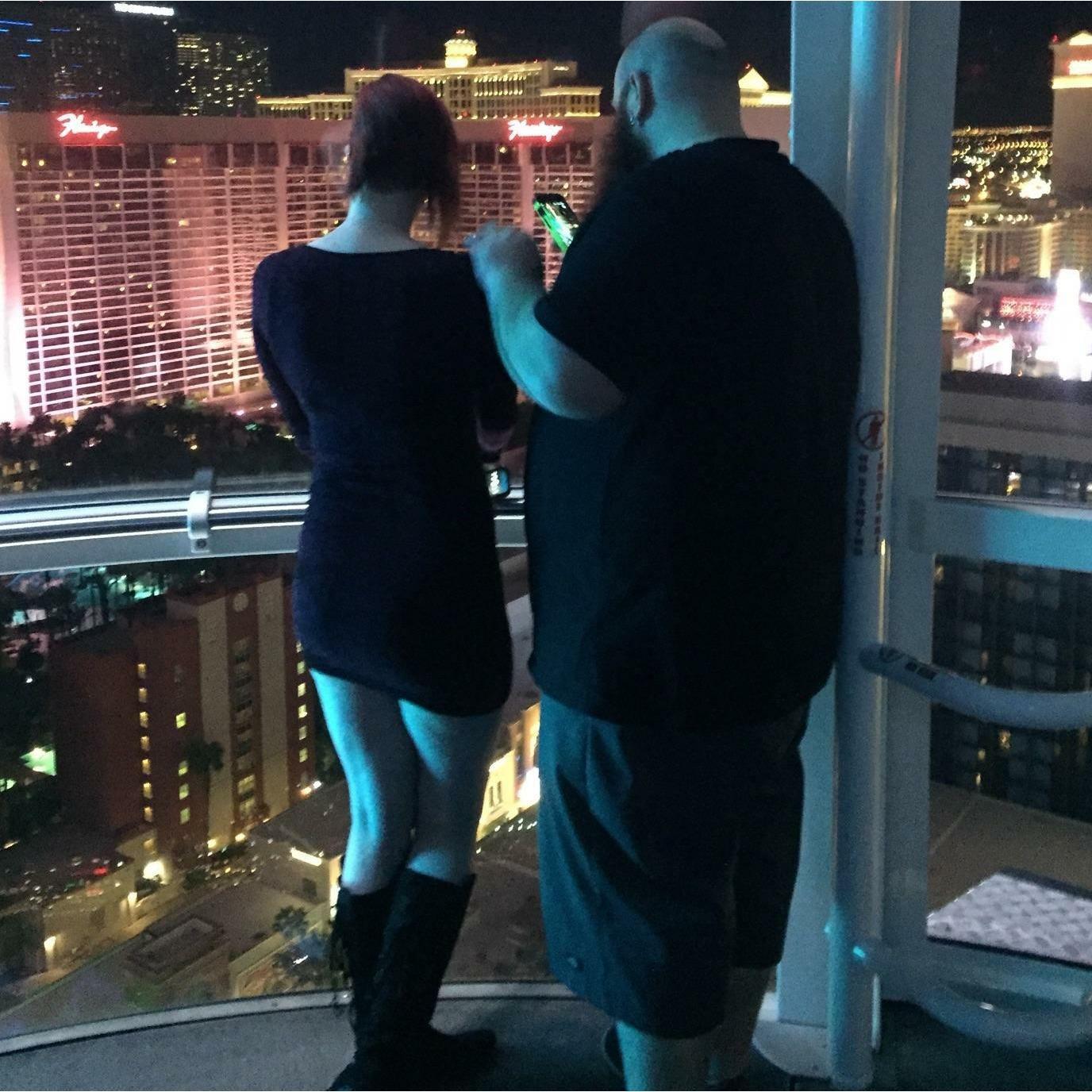 Watching the Bellagio water show from the Observation Ferris Wheel. Vegas 2017