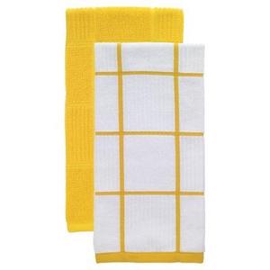 T-fal 2pk Solid & Check Parquet Kitchen Towel Set Yellow